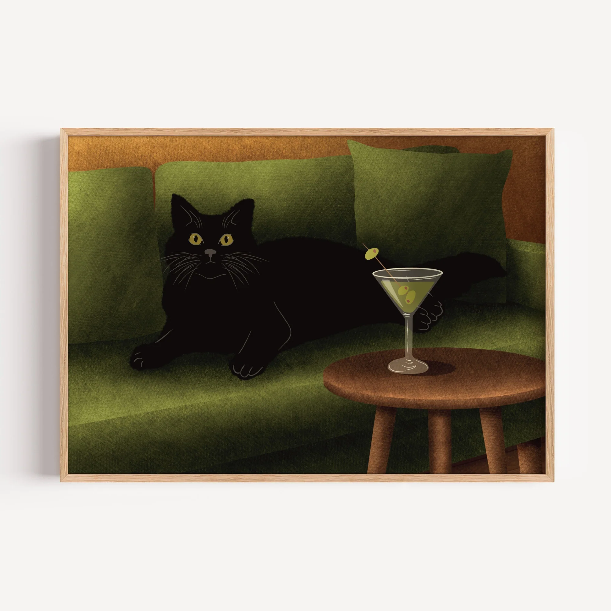 Black Cat on Sofa Art Print