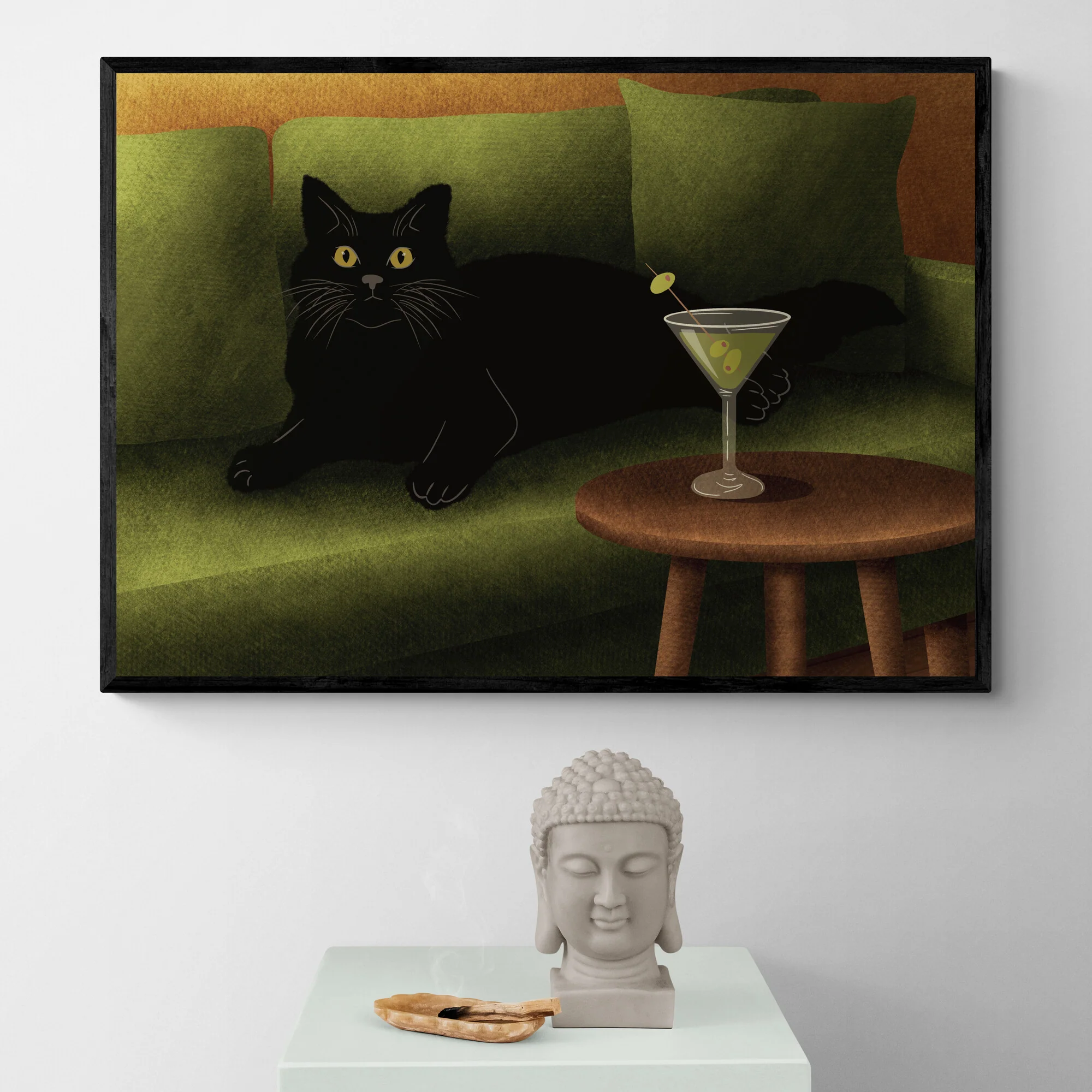 Black Cat on Sofa Art Print - Image 2