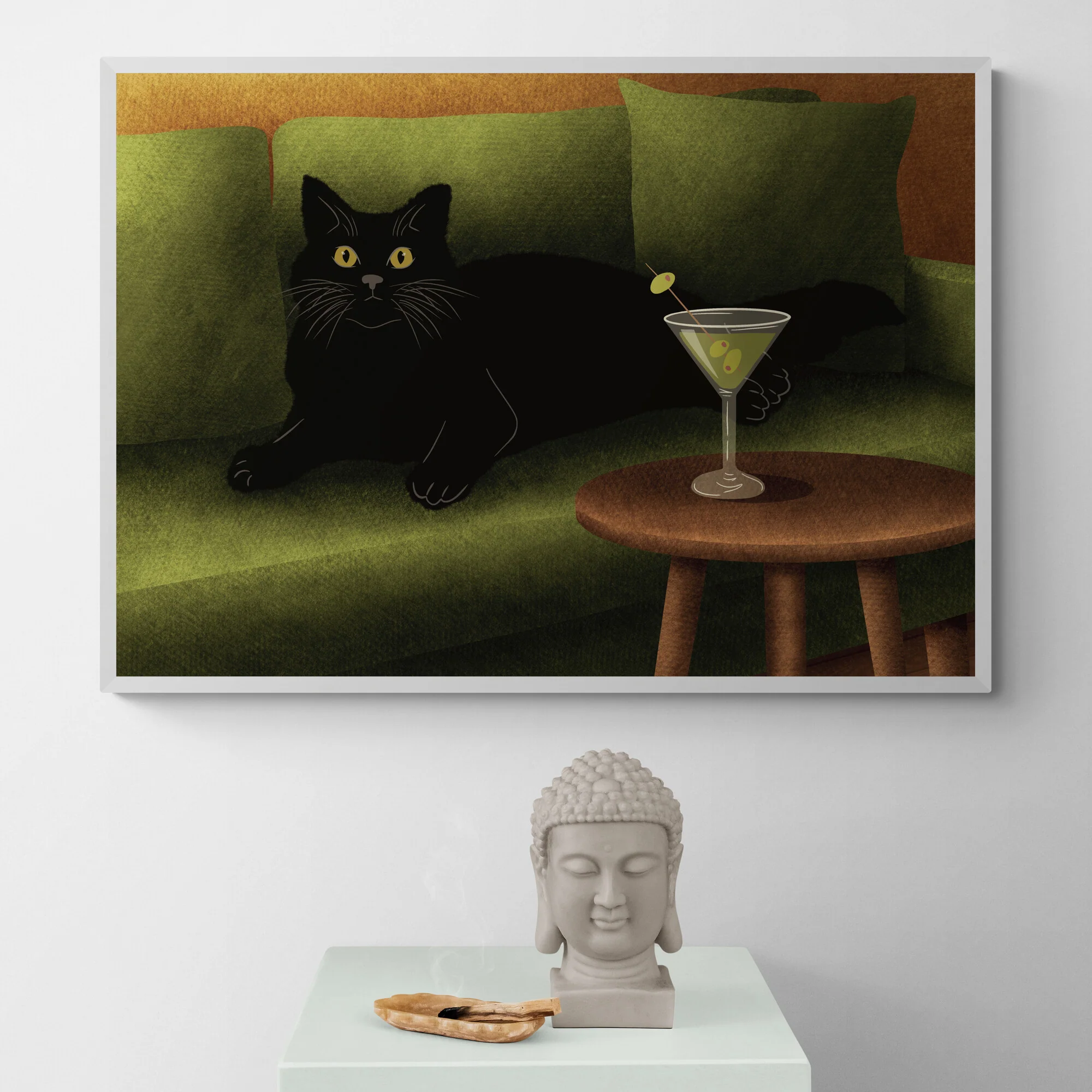 Black Cat on Sofa Art Print - Image 3