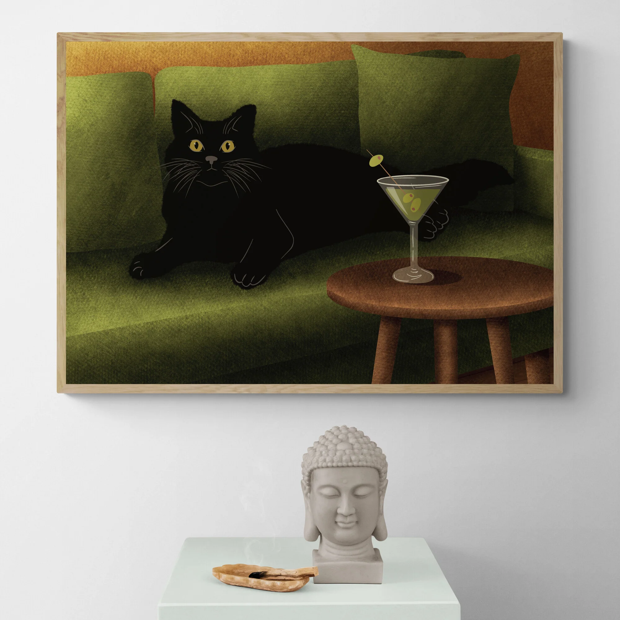 Black Cat on Sofa Art Print - Image 4