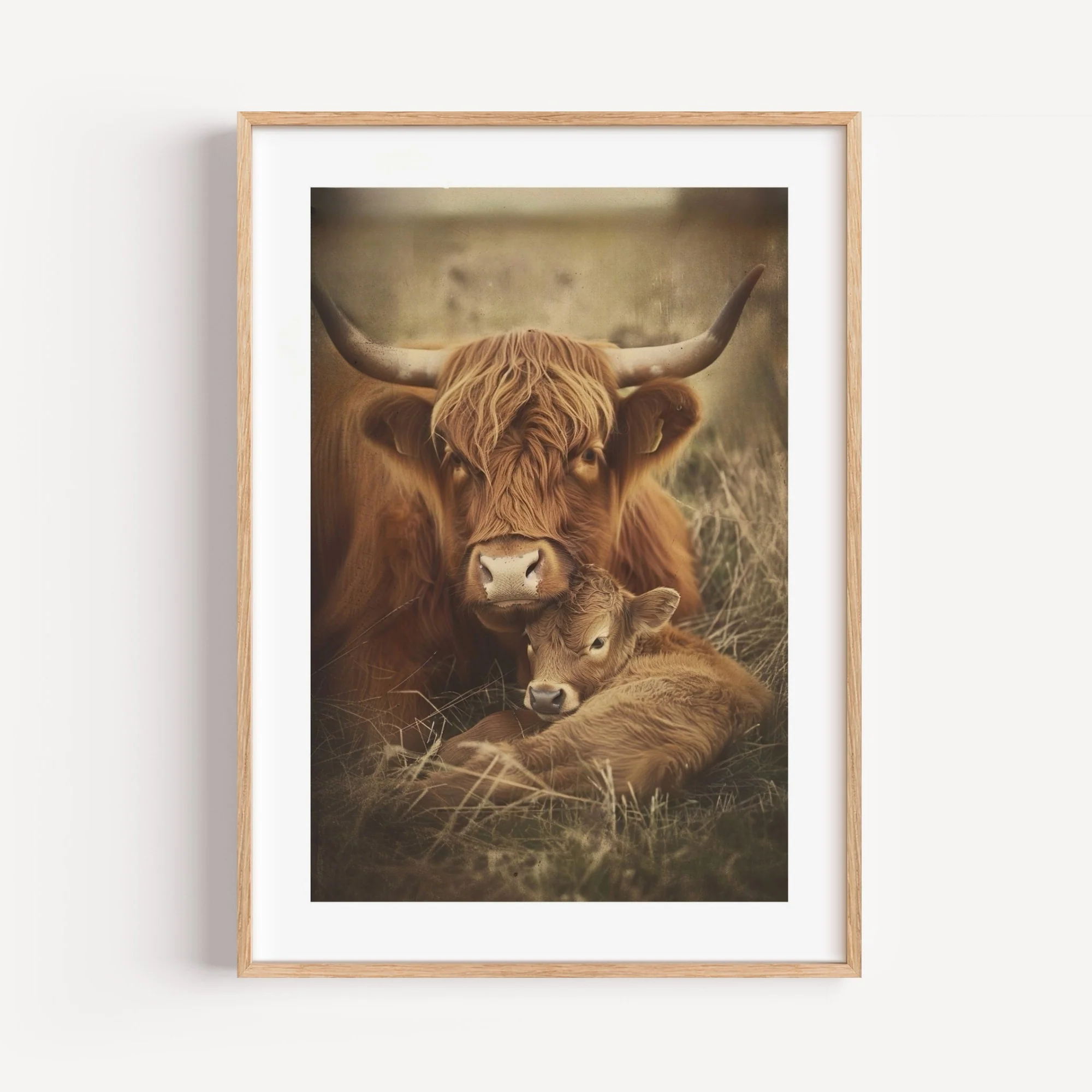 Mama & Baby Highland Art Print