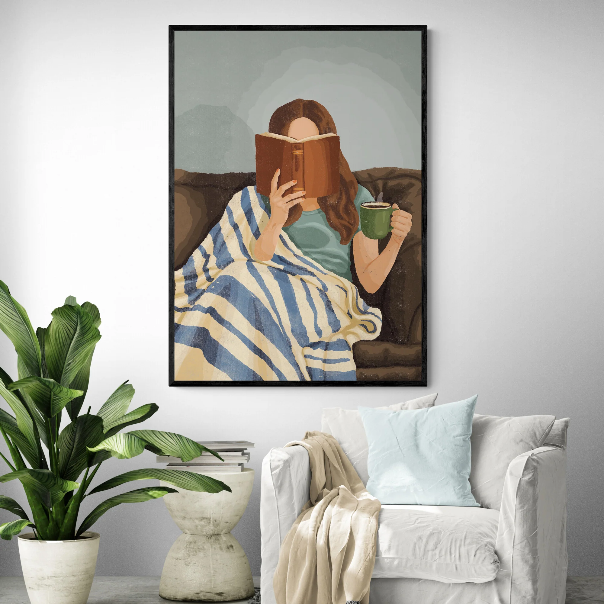 Reading Woman with Coffee Art Print - Image 2