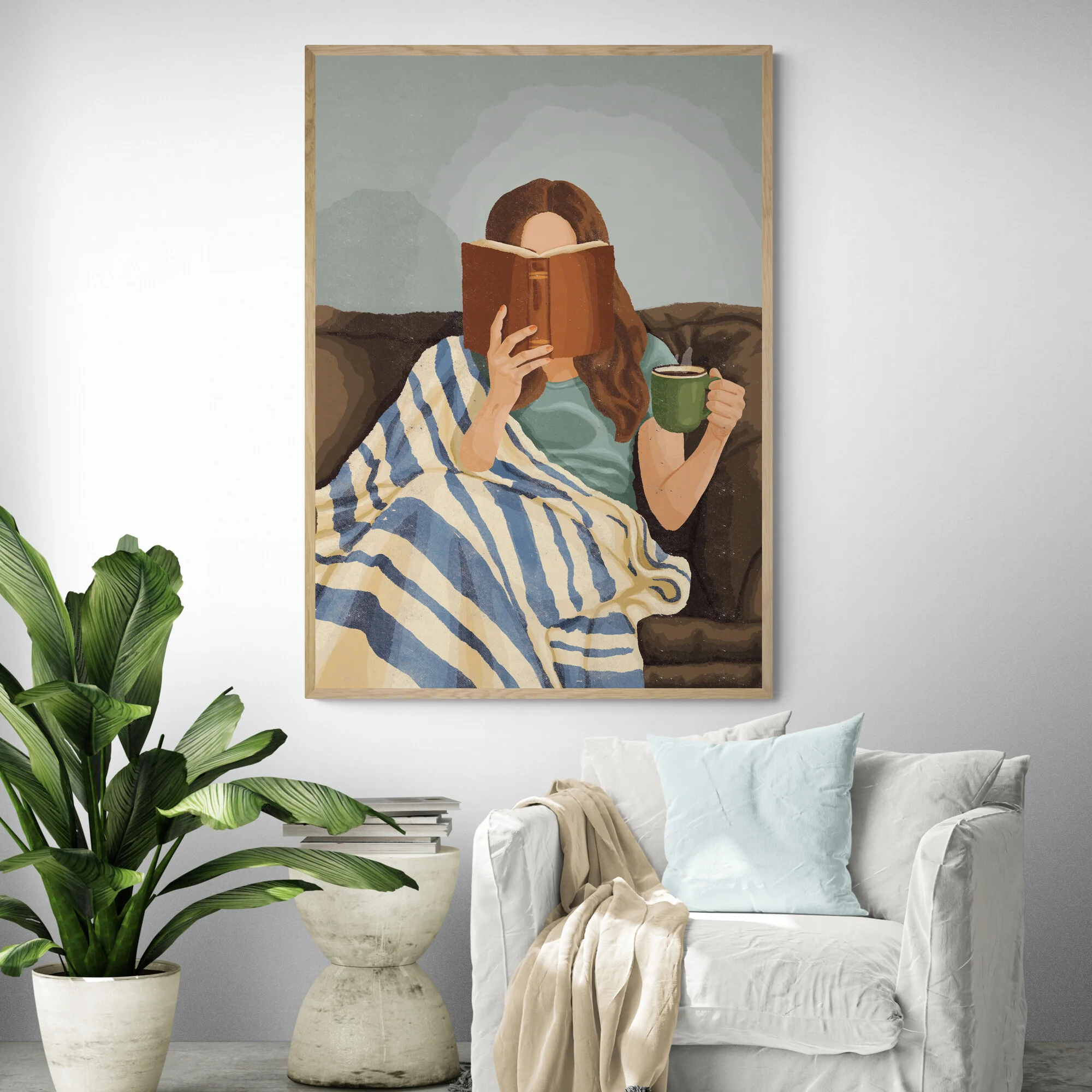 Reading Woman with Coffee Art Print - Image 3