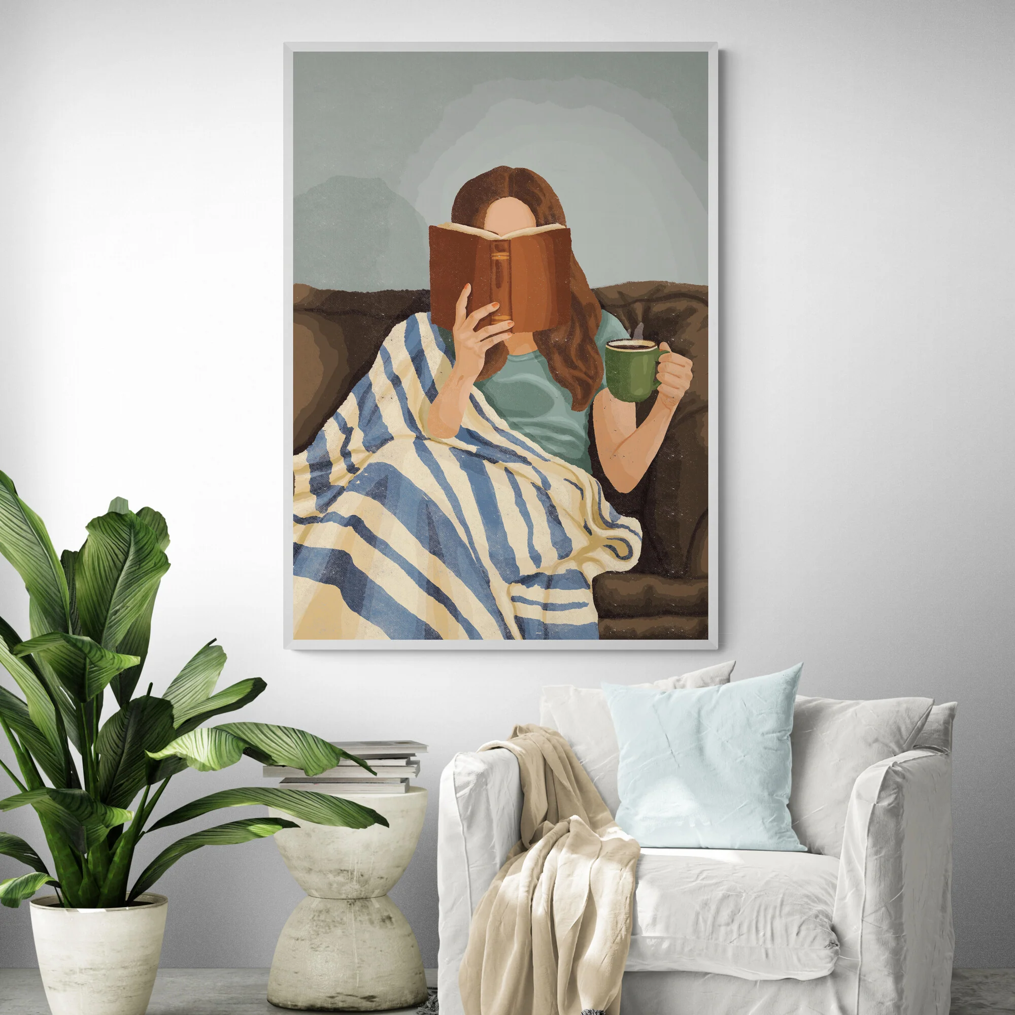 Reading Woman with Coffee Art Print - Image 4